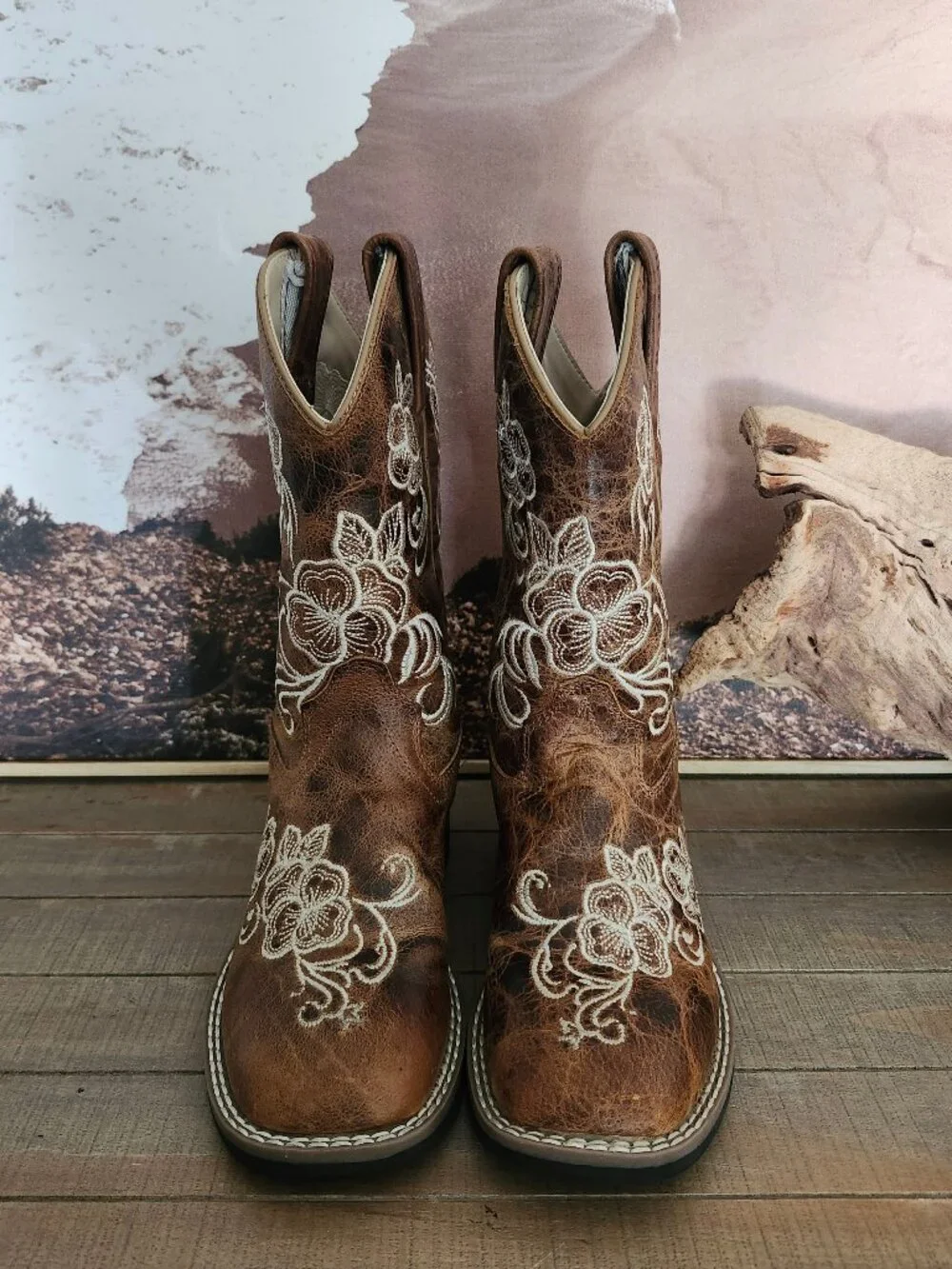 Shyanne Little Lasy Floral Embroidered Western Leather Brown Boots Girl's 13